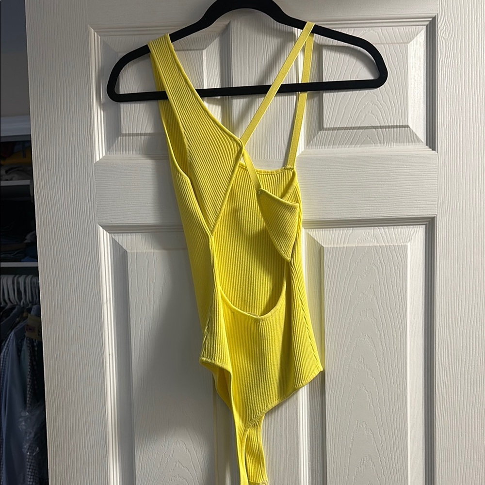 Astr Yellow Ribbed Bodysuit